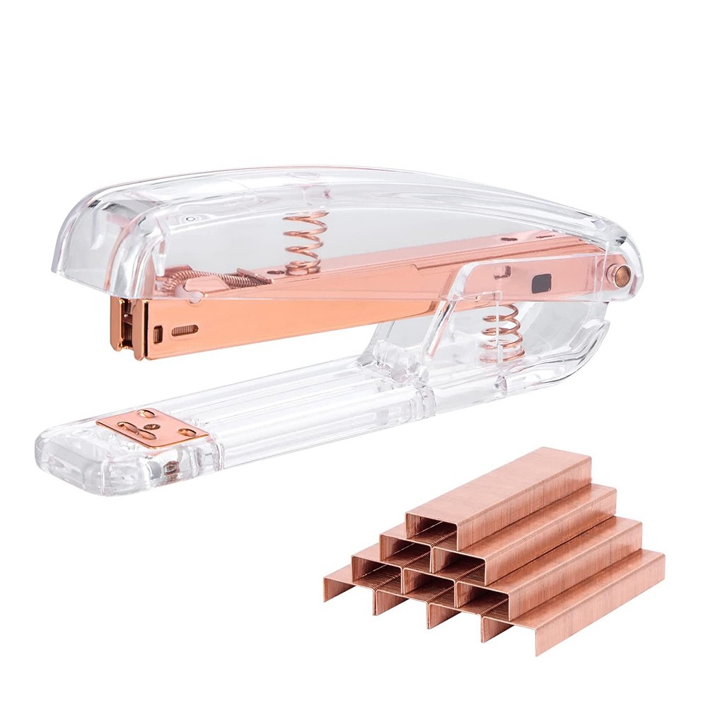 

Manual Stapler with 1000Pcs Staples, Small Stapler Manual Staplers Desk Accessories for Home, Office, School, Rose Gold