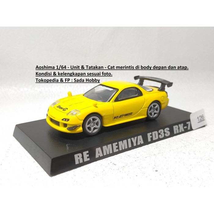 Diecast Aoshima Option 1/64 Mazda RX-7 Re Amemiya FD3S RX7 Kuning
