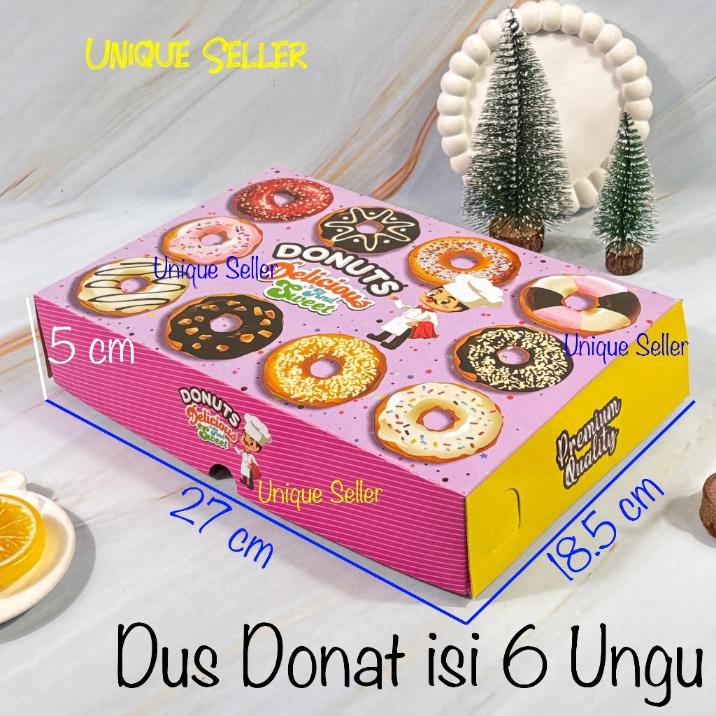 

[Isi10] Dus Donat isi 6 Full Motif 27x18.5x5 cm / Dus Kue Roti Donat isi 6 Warna Ungu Kuning Pink