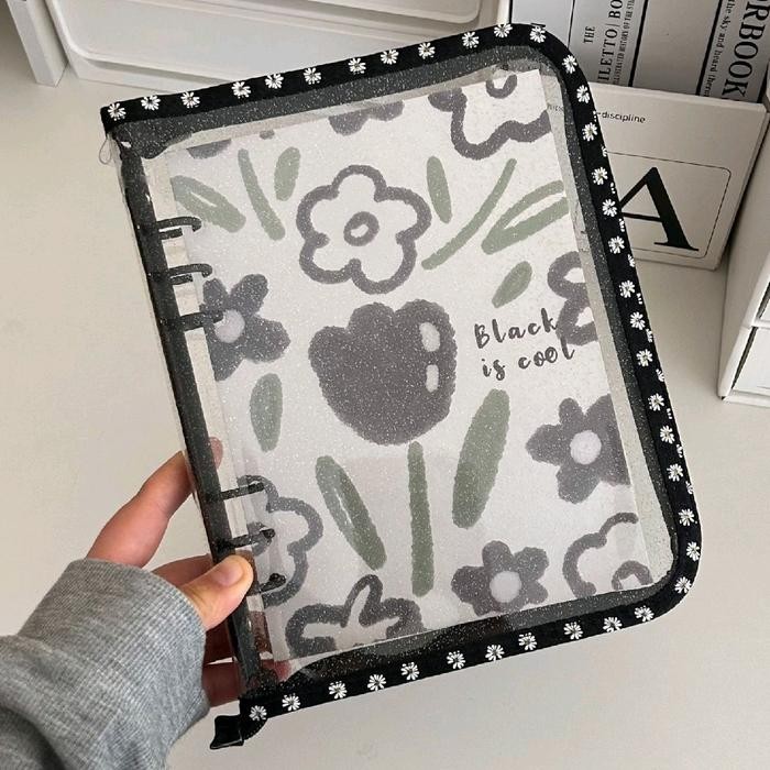 

Andma A5 Cover Binder Resleting Deluxe Liss Flower Theme 6 Ring - Black so Cool A5 binder