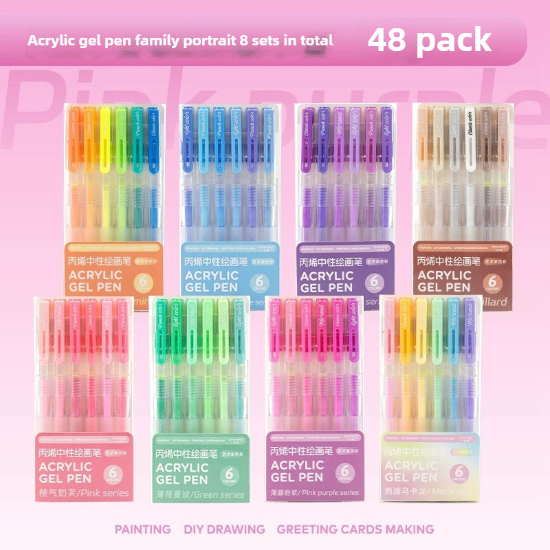 

48/6 Colors Large Capacity Acrylic Gel Pen 1.0mm/0.5mm Painting Drawing Student Writing Pen Office School Supplies Stationery