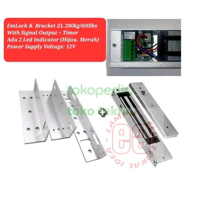 

Emlock Magnetic Lock + Bracket ZL 600lbs with Timer + Led 2 Warna 5kbl Murah Berkwalitas
