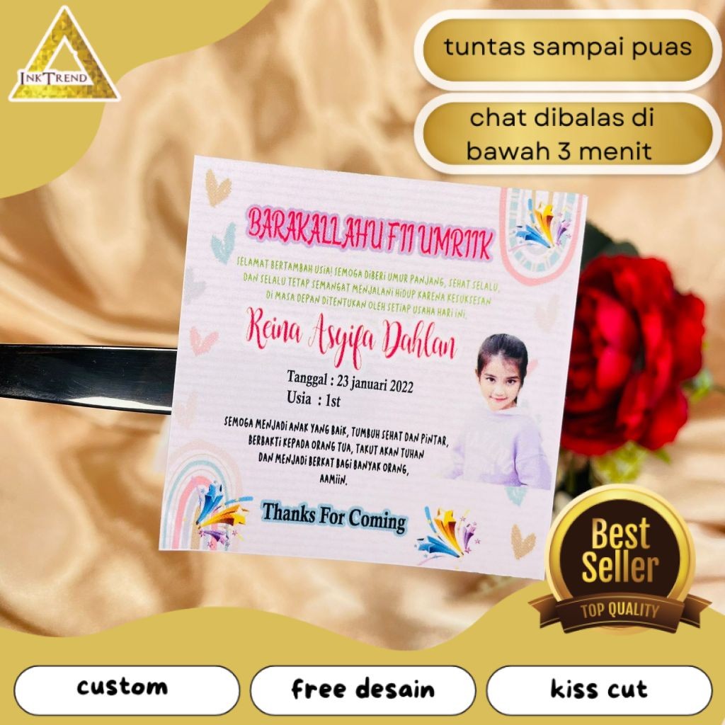 

INKA 2-4 Stiker Ultah Anak Ulang Tahun Label Bentuk Kotak Sticker Ulang Taun Free Desain BDG