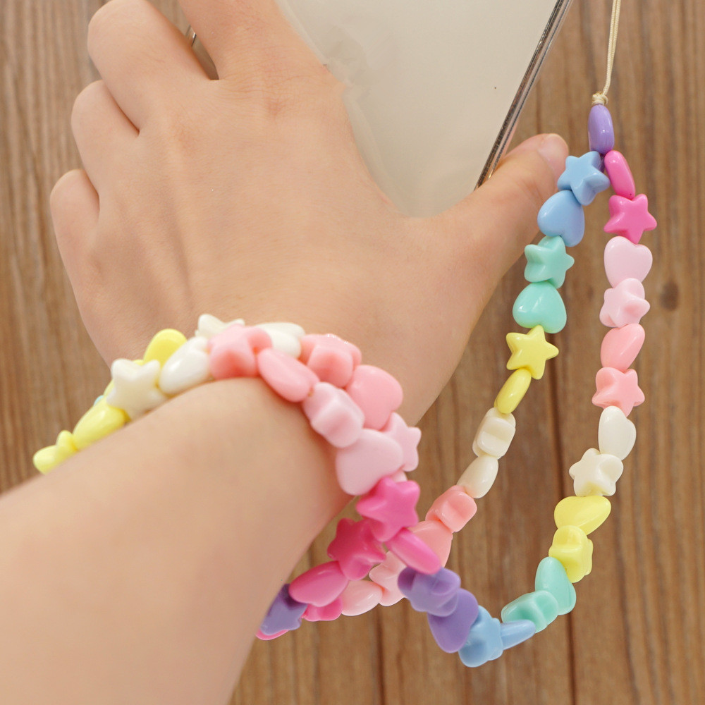

2022 New Pink Five-pointed Star Pearl Phone Chain Resin Smiley Face Beaded Mobile Phone Lanyard for Women Jewelry