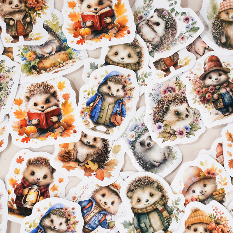 

46PCS Cartoon Hedgehog Small Paper Sticky Sticker Aesthetic Children's DIY Decoration Stationery Scrapbooking School Supplies