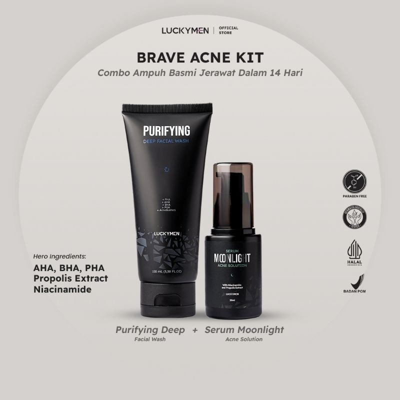 LUCKYMEN BRAVE ACNE KIT – Skincare Pria untuk Jerawat & Kulit Berminyak | BPOM