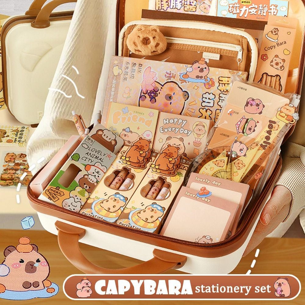 

New Kawaii Capybara Stationery Set Back-to-School Supplies/Notebook/Stickers/Ruler/Pencil/Pen Case/Pencil Sharpener Gift Bag