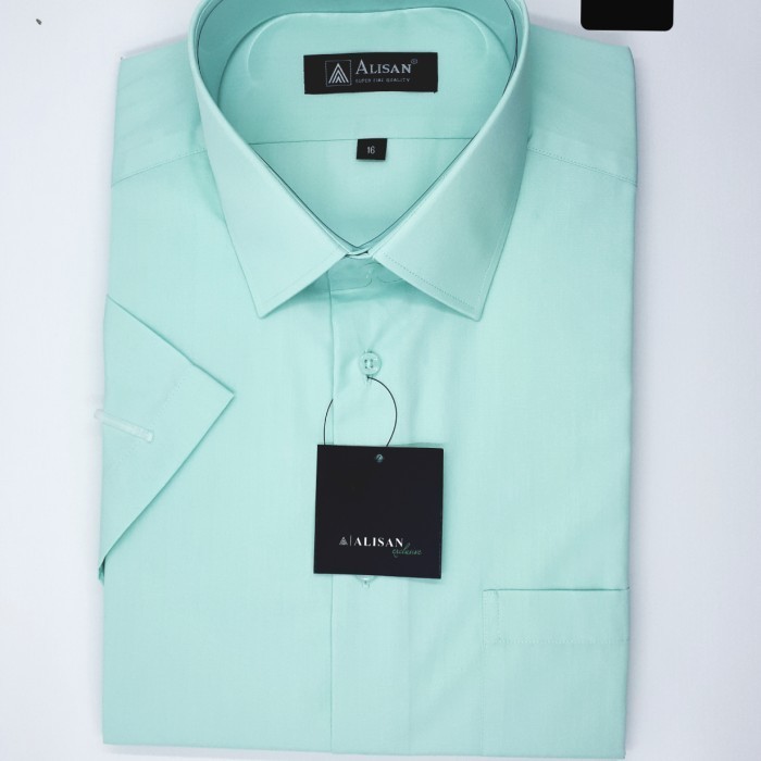 ALISAN Original Kemeja Pria Polos Lengan Pendek REGULER -PUTIH - hijau Mint (H2), no 15 = M