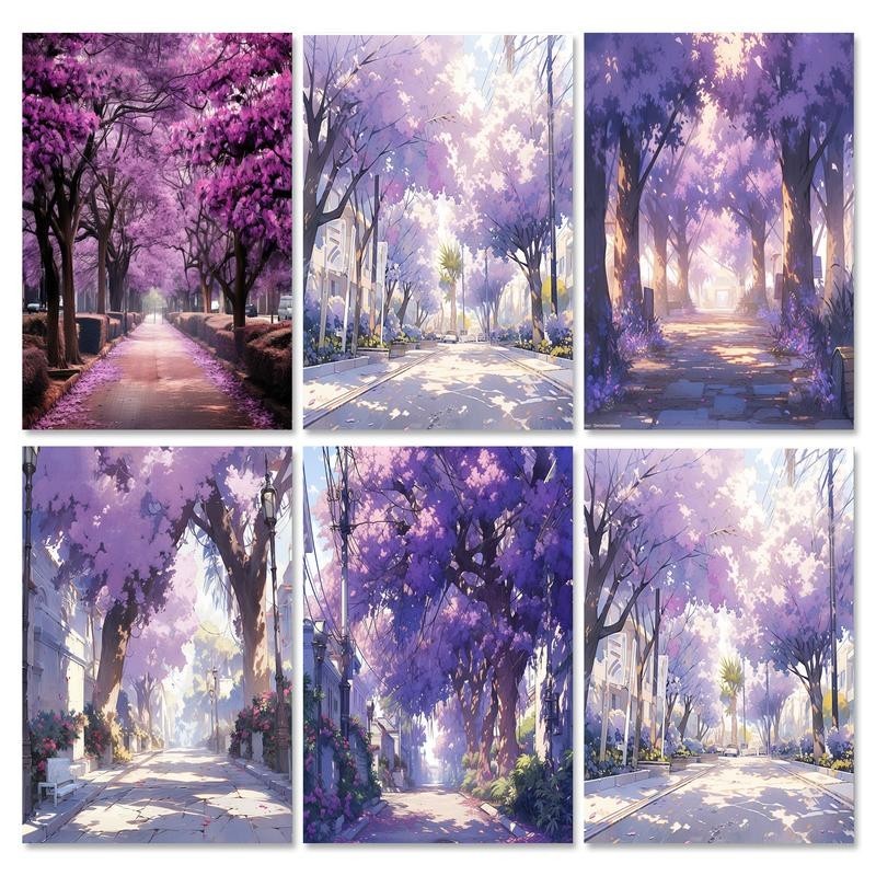 

GATYZTORY Diy Painting By Numbers With Frame Purple Forest Landscape Acrylic Paint On Canvas Picture By Numbers For Adults Gift