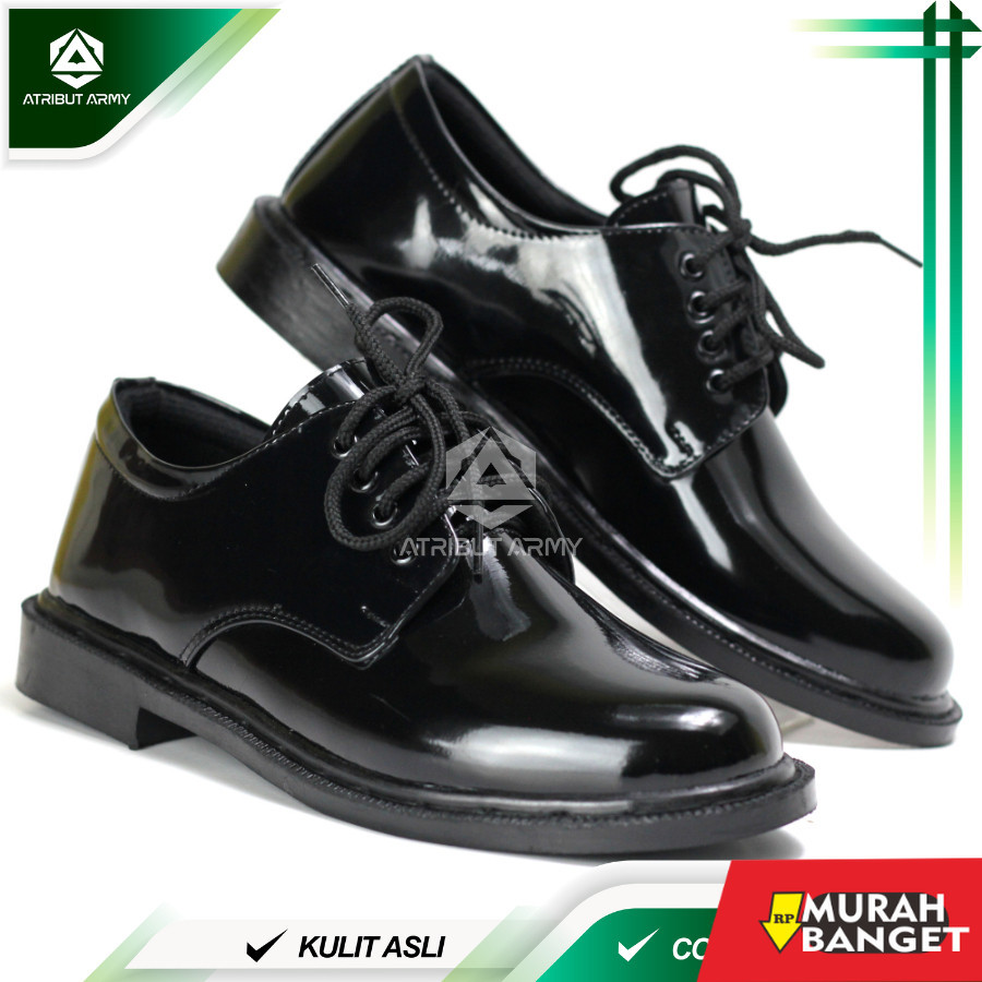Sepatu pdh- Sepatu PDH  Kulit Asli 01 Pendek TNI Sepatu Kerja Dinas Kulit Hitam Kilap Tali Pria Satp