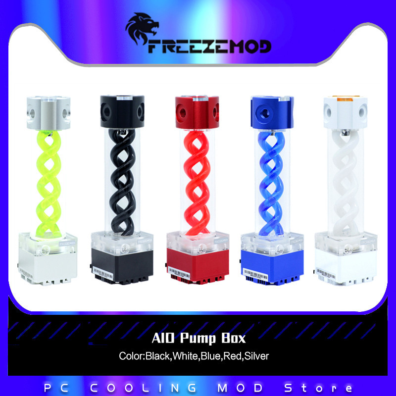 FREEZEMOD DDC AIO Pump Box Cooling + Round DNA Spiral Reservoir RGB PWM 4 Meters Flow 800L/H, 20-30c