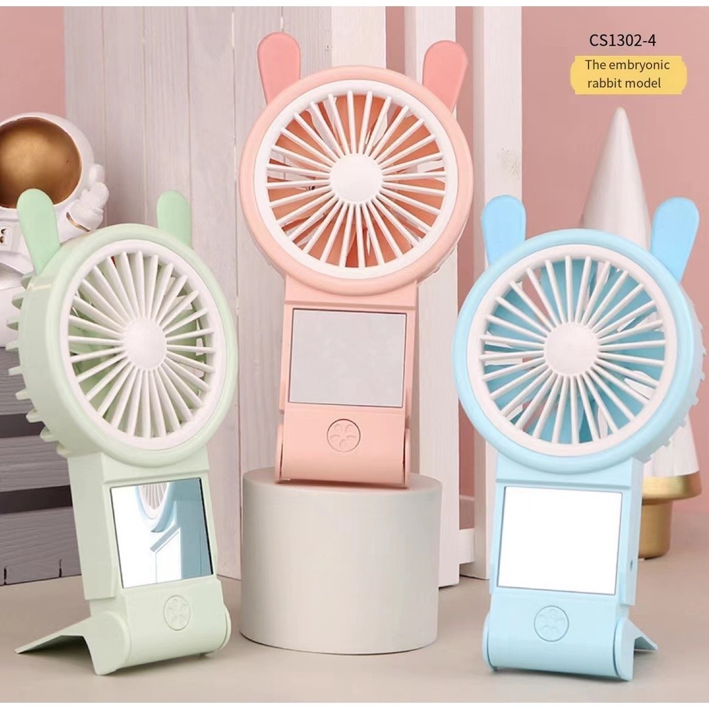 Kipas angin Mini  +  kaca rias Makeup  2in1  Lipat Usb Portable Charger Mini Fan Kipas Usb mudah dib
