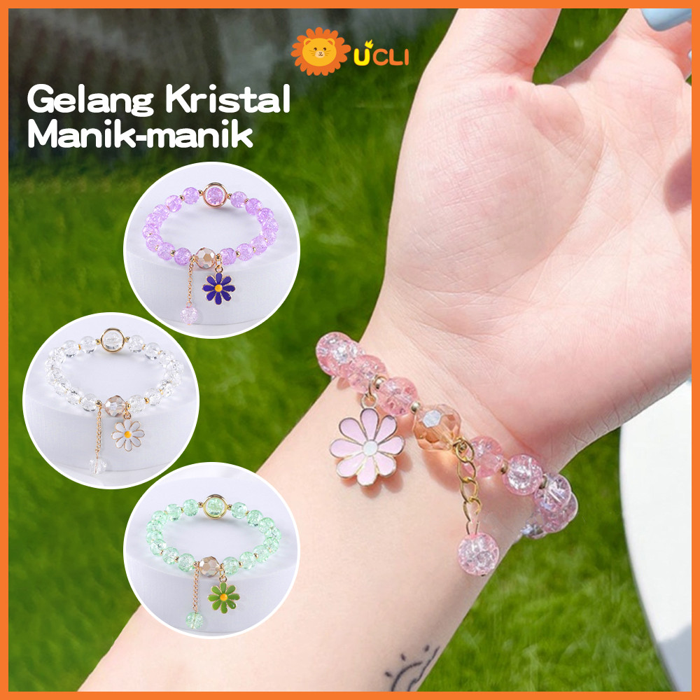 Ucli Gelang Kristal Manik Anak gelang Daisy korea Gelang Manik Manik Aesthetic