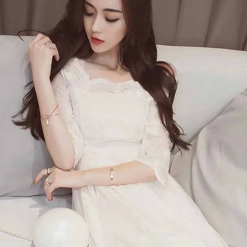 FAN 2024 Gaun putih renda gaya Korea yang baru/dress pantai/dress putih/ GAMIS MODEL BARU MURAH