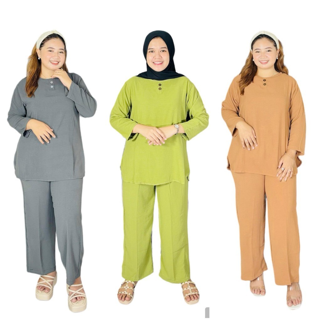 SH | Laveena Set Baju One Set Lengan Panjang Celana Panjang One Set Polos