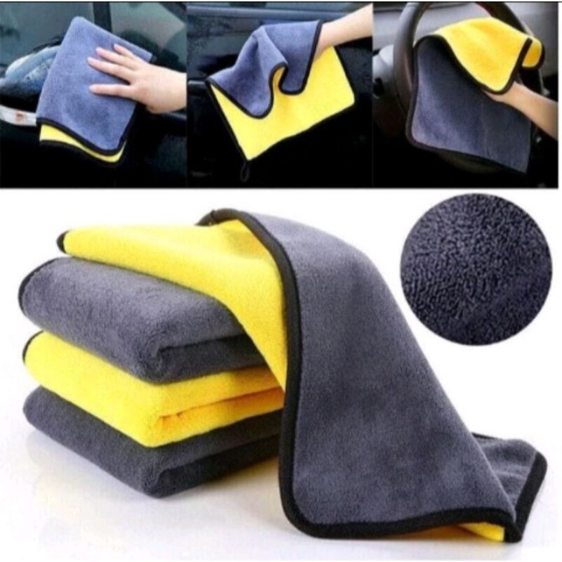 Kain Lap Mobil Microfiber Car Wipe cloth Universal  Serbaguna Tebal Lap Motor Warna Kuning Abu