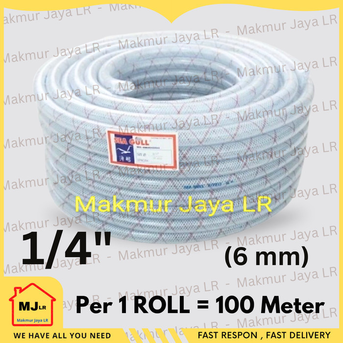 Selang Air 1/2 5/8 3/4 1 11/4 1,25 1,5 2 inch SEA GULL HIPREX per ROLL - 1/4" inch 100m