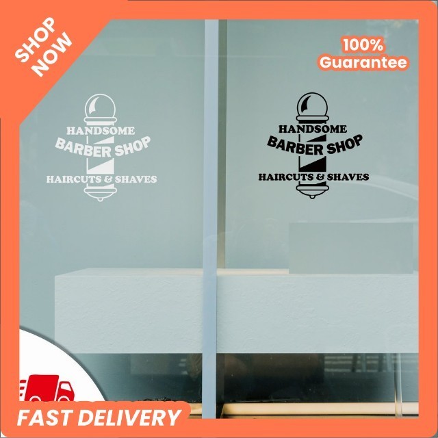 WALL STICKER BARBERSHOP CUTTING STIKER DINDING KACA BARBERSHOP-BS02