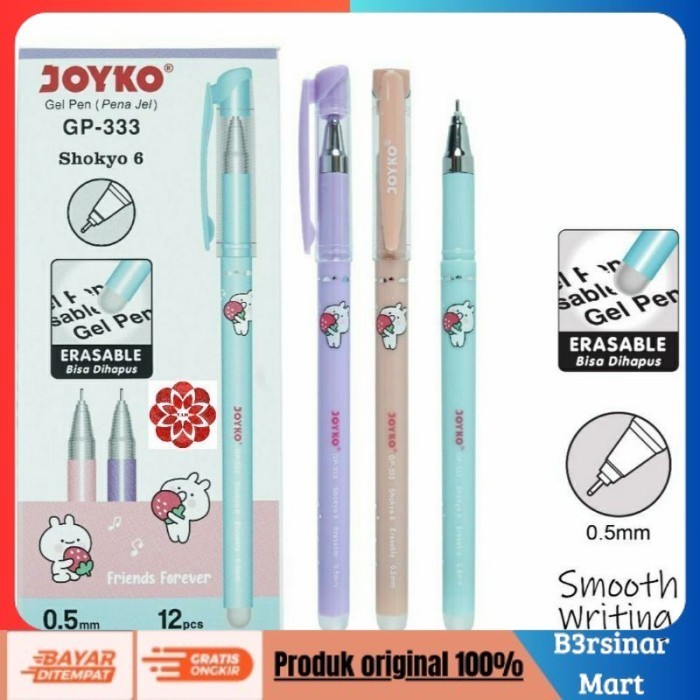 

[[KUALITAS TERBAIK]] Erasable Gel Pen Pulpen Bisa Dihapus Joyko GP333 Shokyo 6 Gel 0.5 mm COD