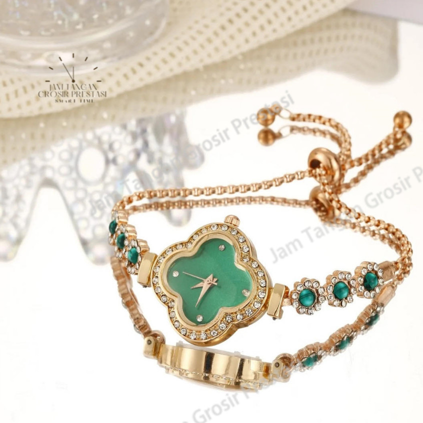 Skymax_ID（Free Box）Jam tangan Wanita kecil Serut jam tangan gelang semanggi berdaun empat jam arloji