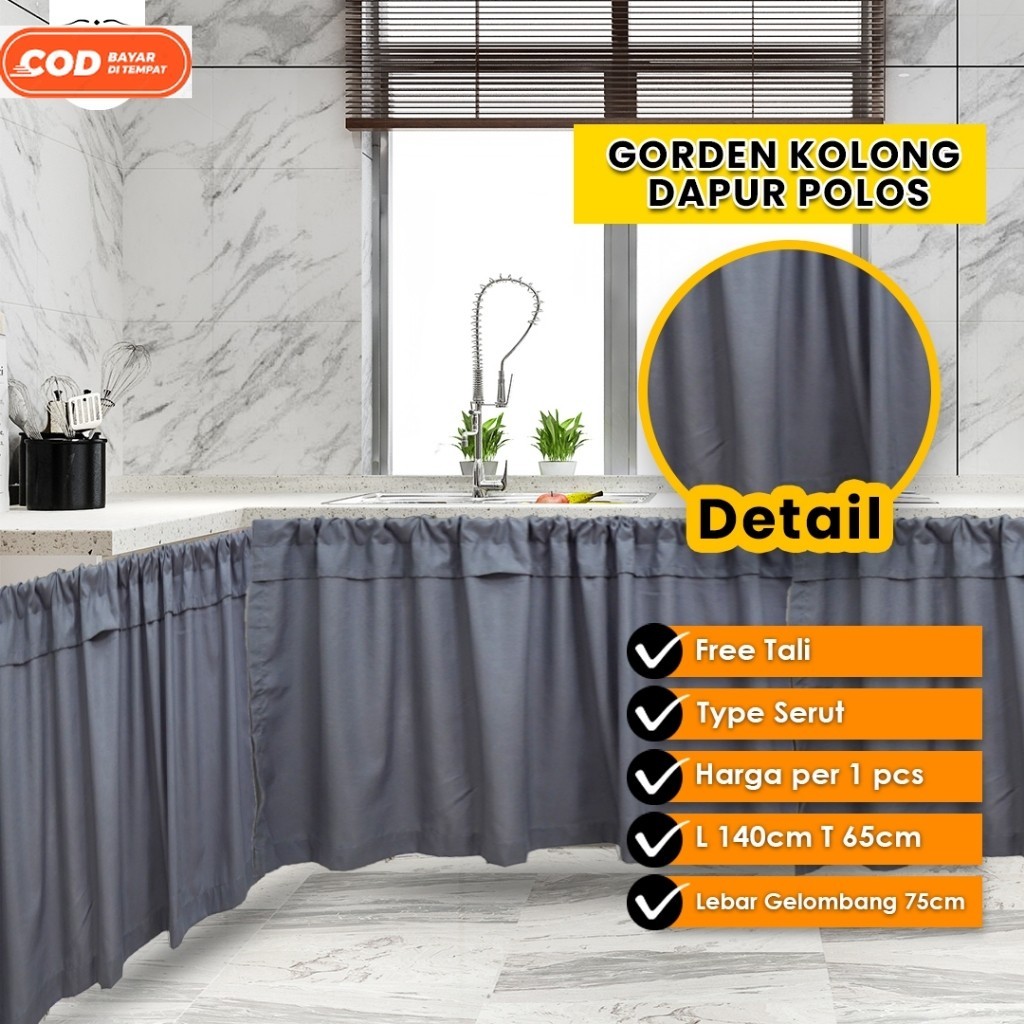 Gorden Kolong Dapur Tirai Dapur Gorden Poni Motif Polos Minimalis