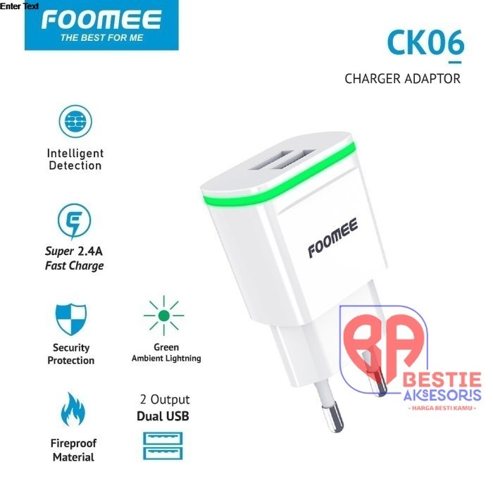 Adaptor Charger fast Charging 2.4A FOOMEE CK06 Charger Dual Port USB ORIGINAL FOOMEE