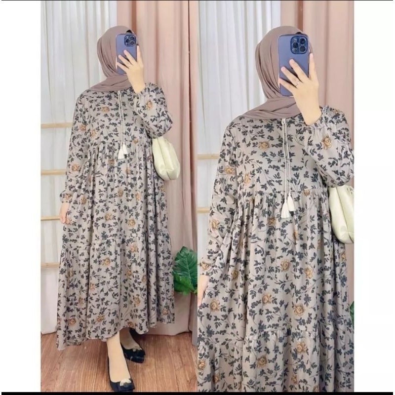Kolinda Midi Dress / Midi Dress Jumbo Kekinian / Gamis Rayon Kekinian//BAJU WANITA MODEL BARU / MURA