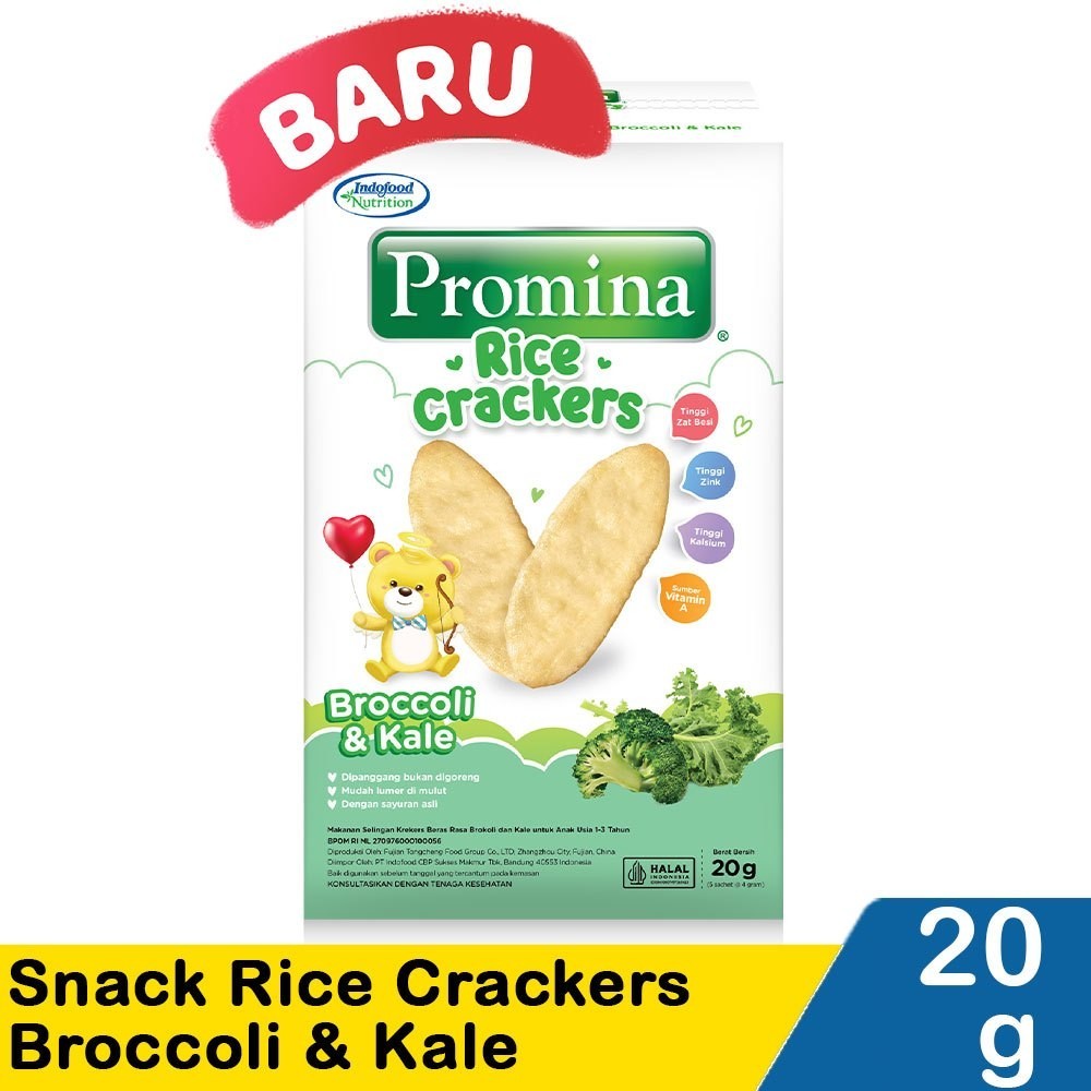 Promina Rice Crackers Broccoli And Kale 20g Cemilan Bayi Cracker Untuk 1 Tahun Ke Atas
