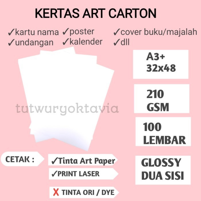 

kertas art carton 210 gsm ukuran A3 plus 325x48cm isi 100 lembar