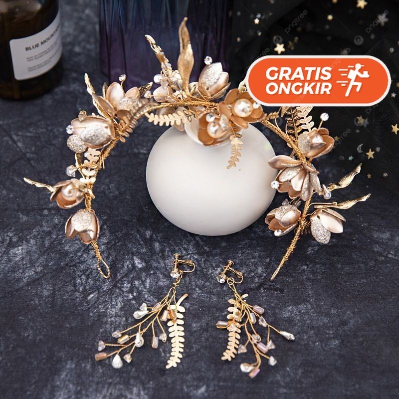 Terlaris ~Set headpiece bunga/mutiara  tiara rambut kepala Bros Cantik Bros Premium  Bros Hijab Akse