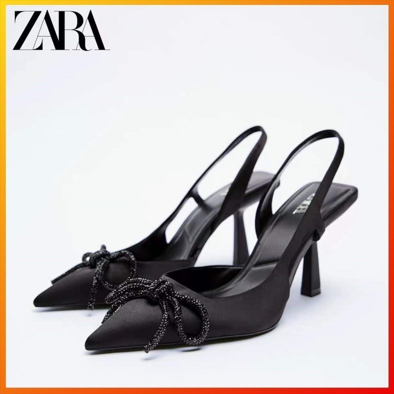 ZARA new women's shoes for autumn and winter, black shiny slingback high-heel mules