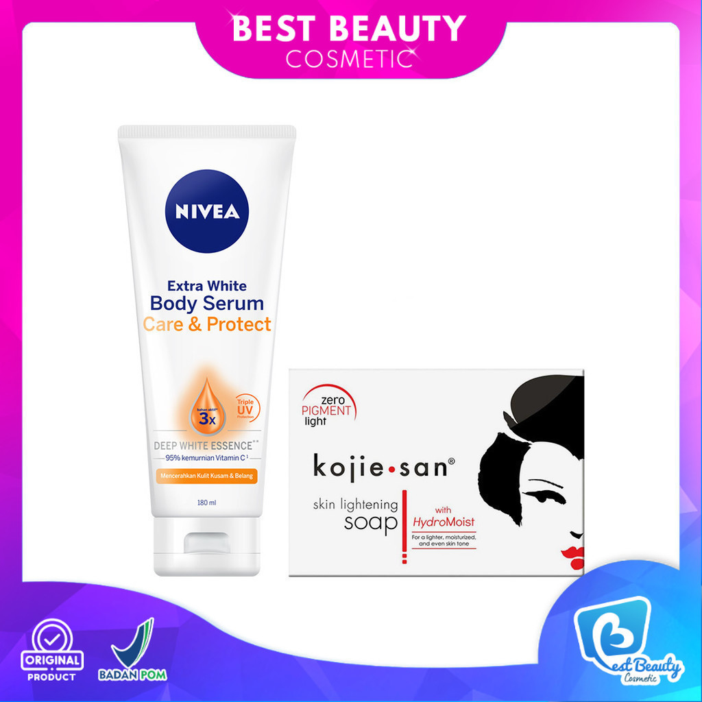 [BUNDLING] NIVEA Body Serum Extra White Care & Protect 180ML | Kojie San Skin Lightening Soap 135gr 