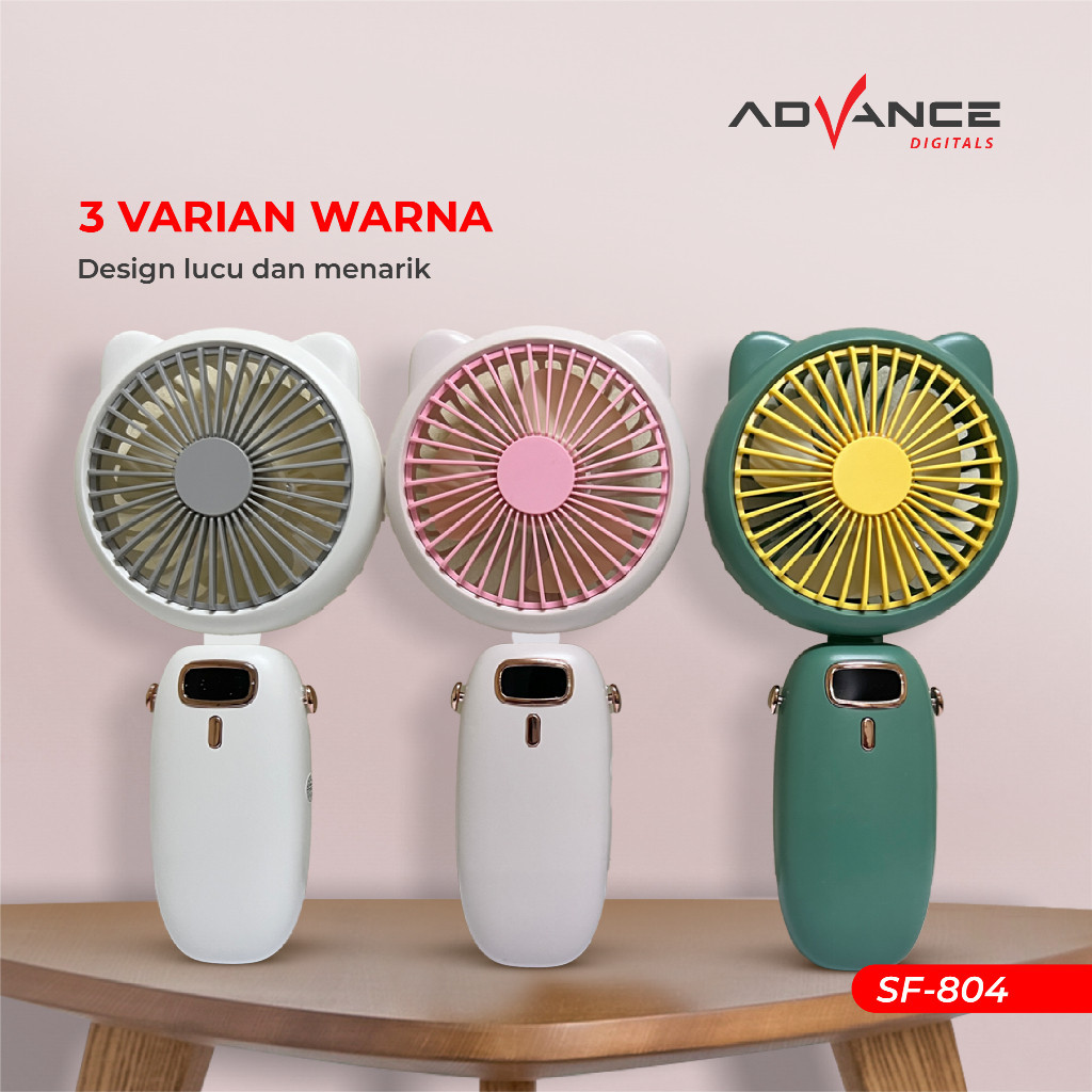 Advance Kipas Angin Mini SF-804 Portable Genggam Cute Mini Fan Kipas Leher Kecil Display USB Charger