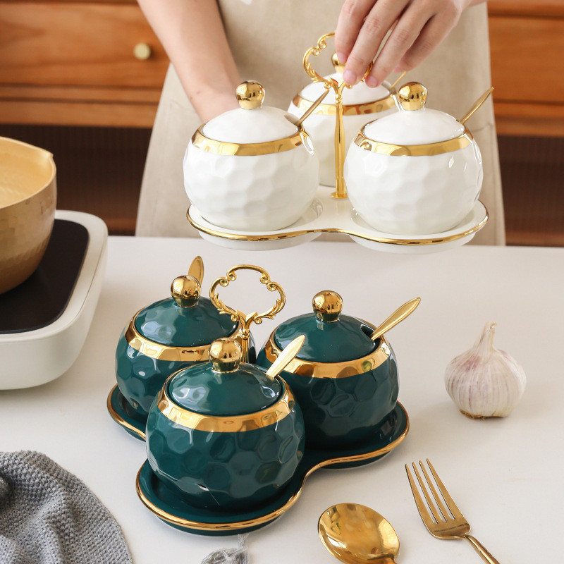 Toples bumbu keramik Nordik/ Set Seasoning Jar Elegan / Tempat Bumbu Dapur Keramik Set/Set toples bu