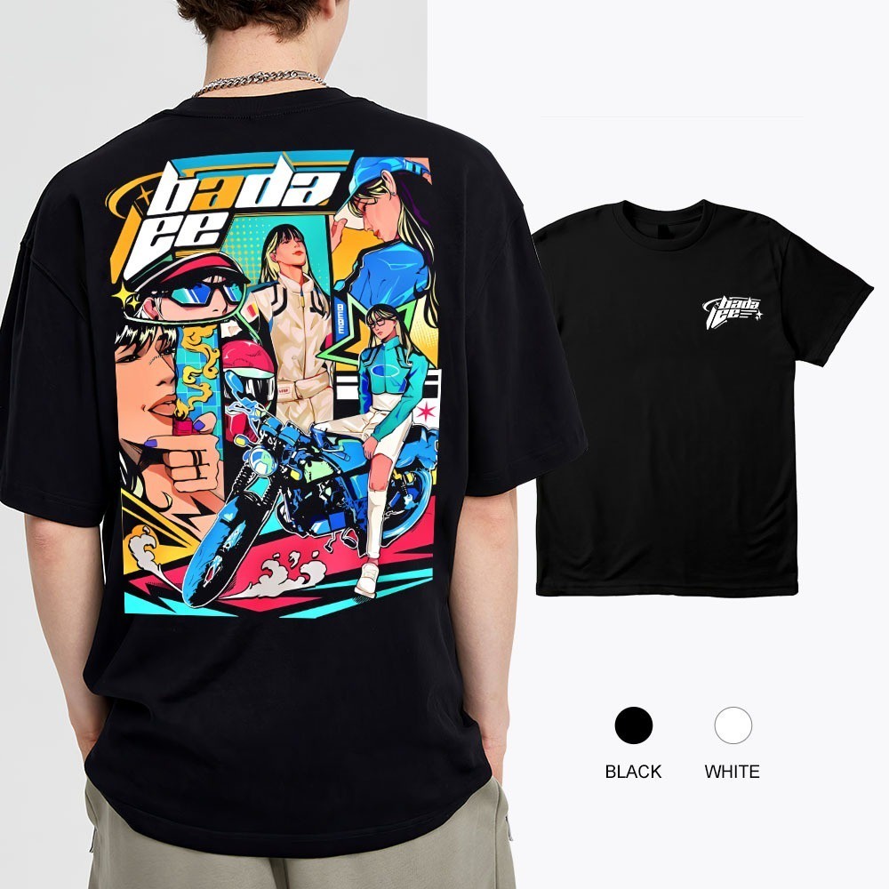 original design BADA LEE graphic T-shirt back to back  thick cloth T-shirt street motorcycle TEE COD