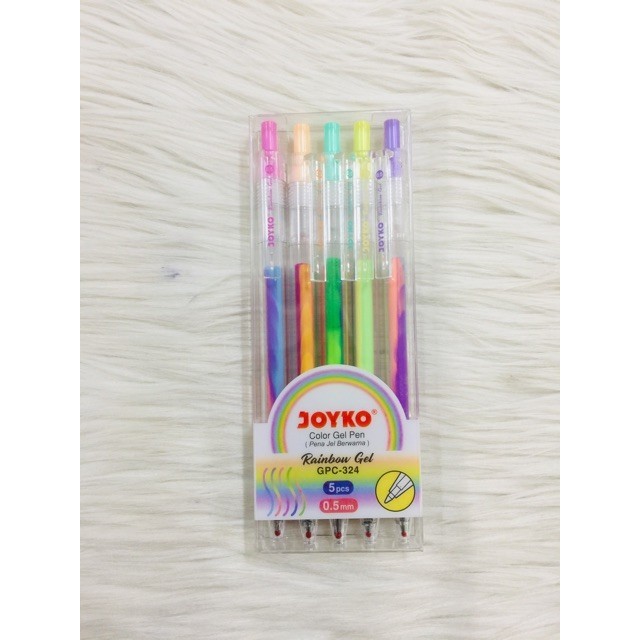 

Joyko GPC-324 Pulpen Warna 1 Pack / Color Gel Pen Rainbow 5 Warna 0.5 Mm / Pena Gel Warna Warni Pelangi