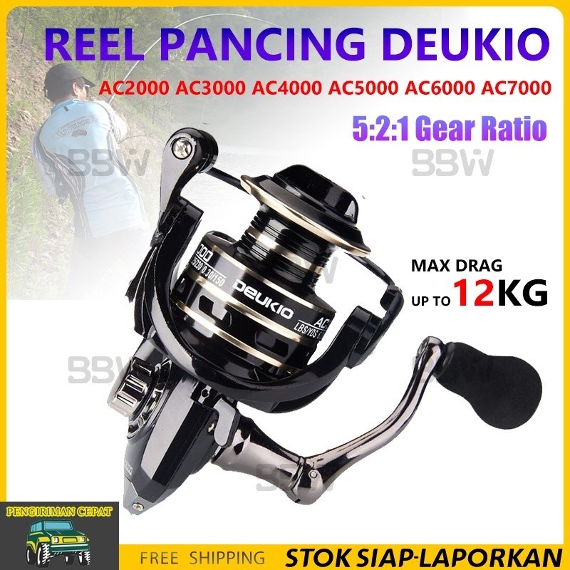 DEUKIO Reel pancing spool metal ac2000-7000 spinning reel max drag 8kg maksimum tarikan 5.2:1 ac2000