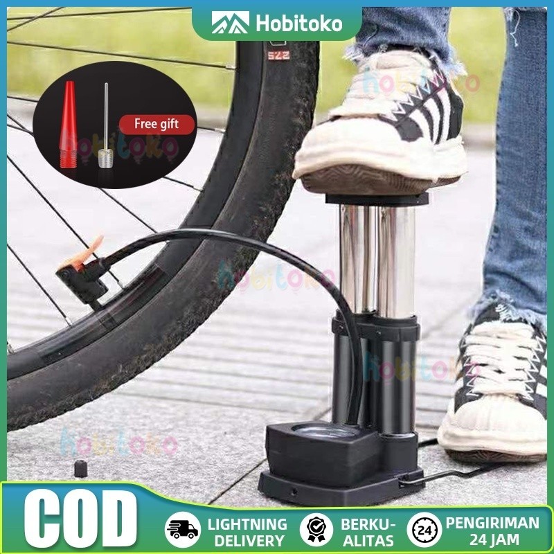 Pompa pedal portabel berbahan campuran aluminium, kokoh dan tahan lama, pompa sepeda dan sepeda moto