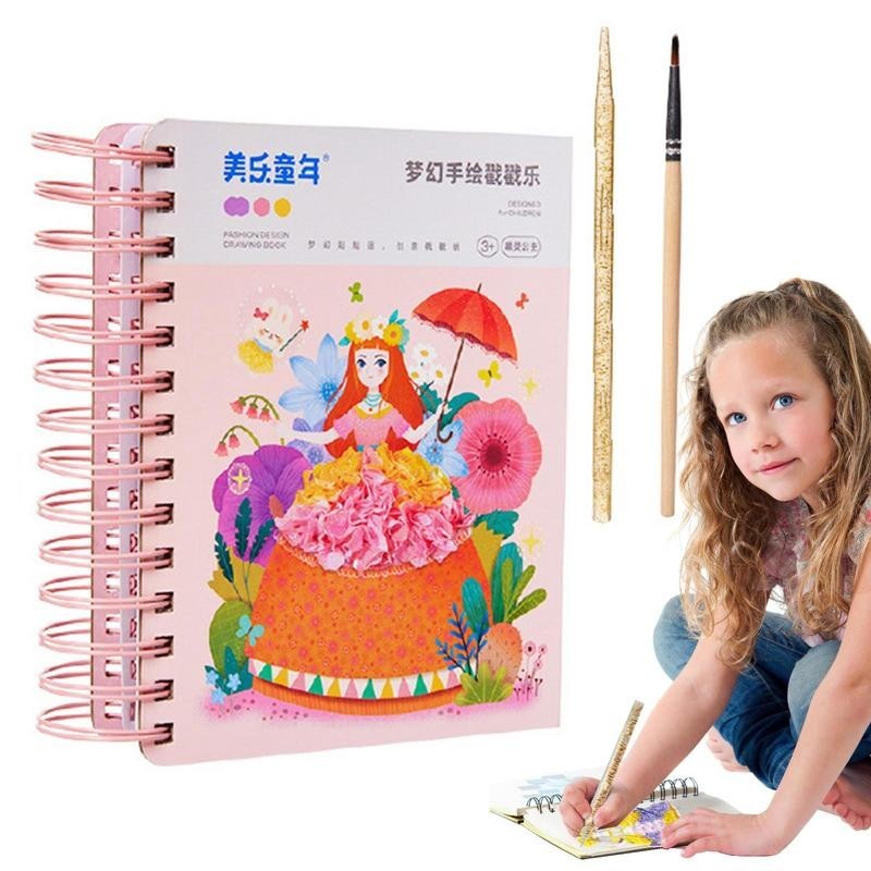 

DIY Toy Portable 3-in-1 Watercoloring Book Set Eco-friendly Princess Dress-up Activity Books Fashion Design Drawing Book