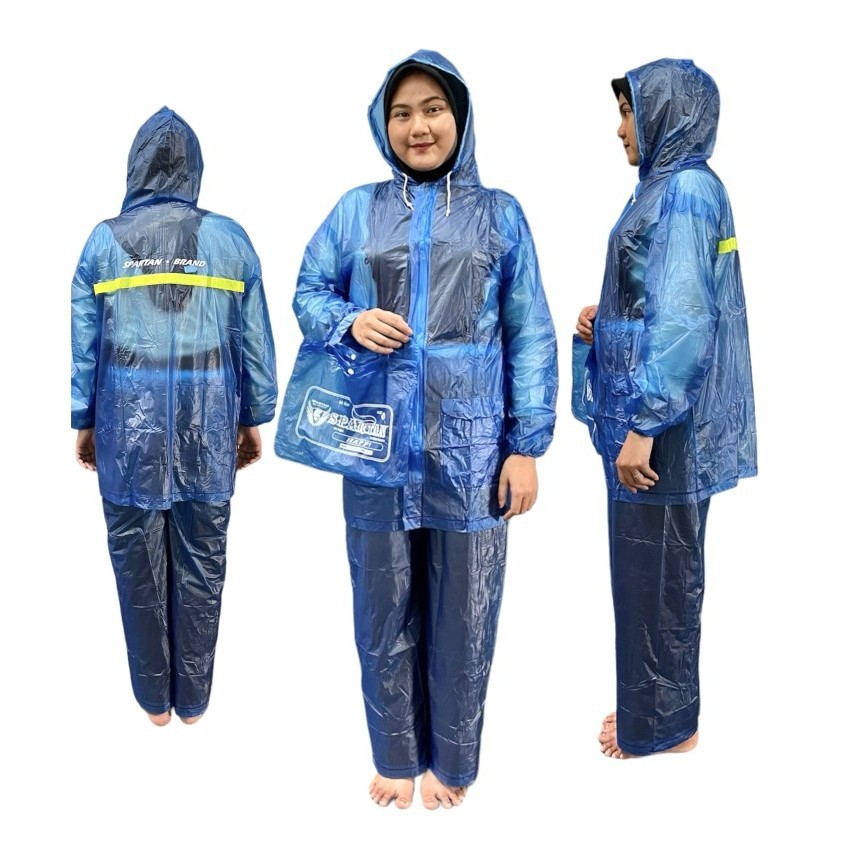Jas Hujan Setelan Jaket Celana Spartan Happy PVC Enteng Lentur Waterproof Transparant All Size Dewasa Pria Wanita Jas Ujan Camping APD Event Outdoor Raincoat Tebal 0.07mm Dengan Tas Bagasi Motor Ceria 935 Karet