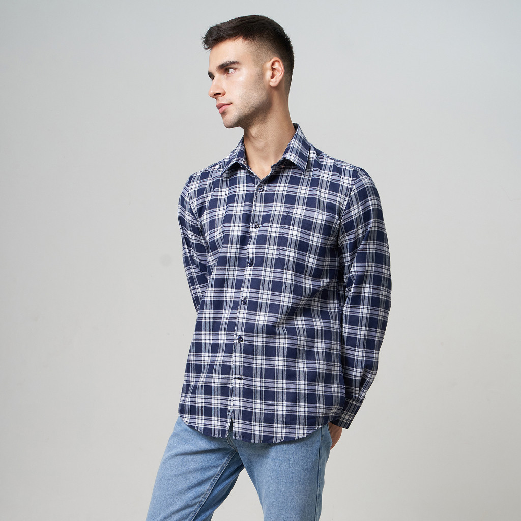 WD Kemeja Pria Formal Lengan Panjang  Slim Fit Motif Kotak-kotak Code-6 | Hem Pria