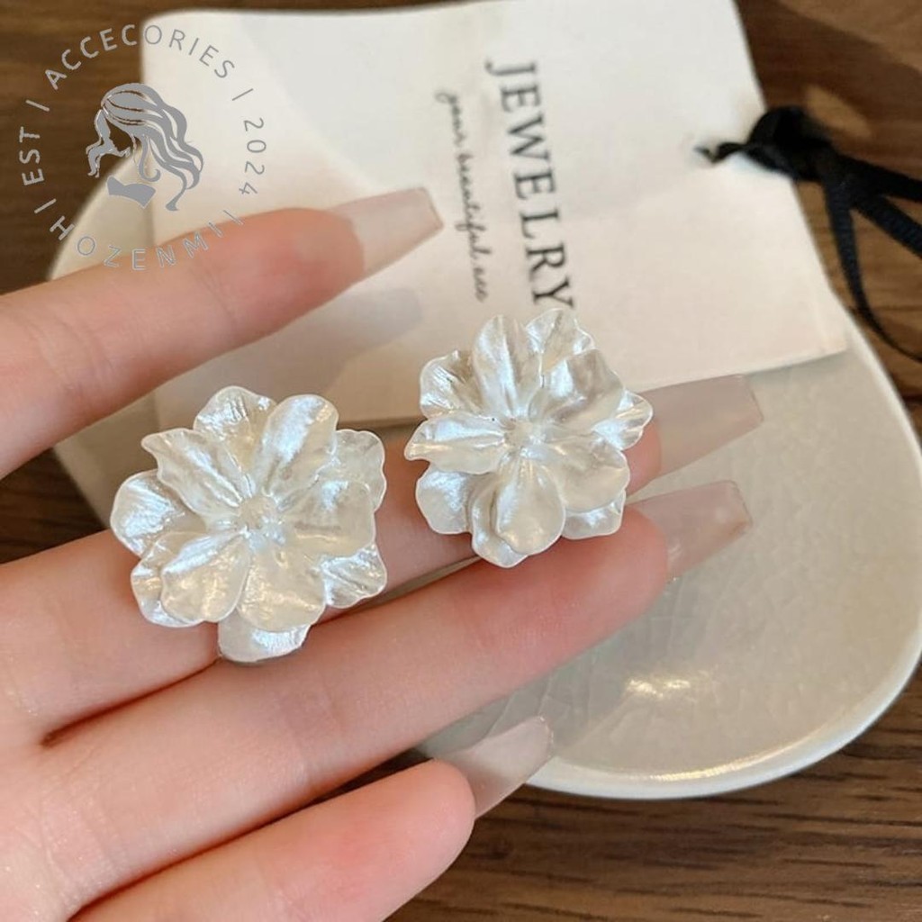 HA004 Anting Kamelia Putih, Selebriti, Geometris Kelas Atas Aksesoris Telinga Korean Japan Wibu