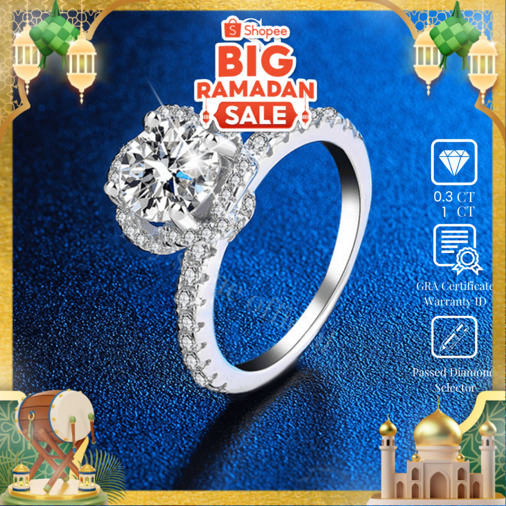 RoyStone - Cincin Wanita Moissanite Sertifikat GRA Original Lapis Emas 18K - Rosella Ring