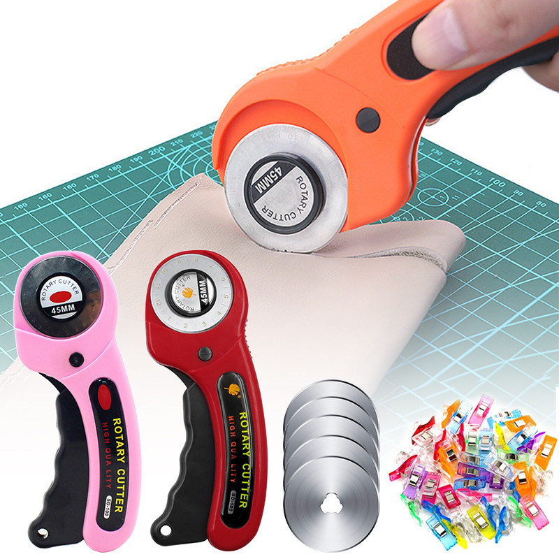 

45mm Rotary Cutter Set Leather Craft Cutting Tool with Ergonomic Handle for DIY Fabric Patchworking Sewing Quilting Crafting