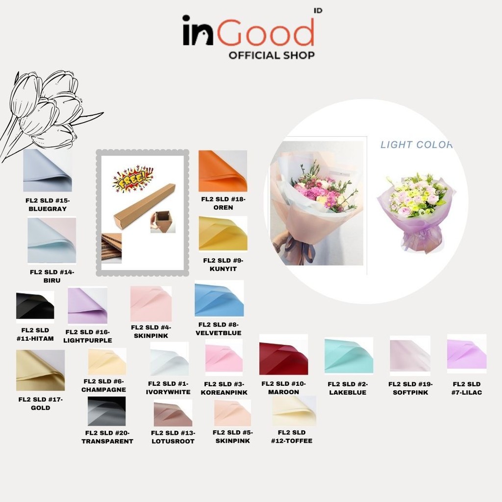 

IN GOOD - (5 LEMBAR) - FL2 SOLID Kertas Bunga Buket Warna Polos/Kertas Buket Bunga Florist Cellophane
