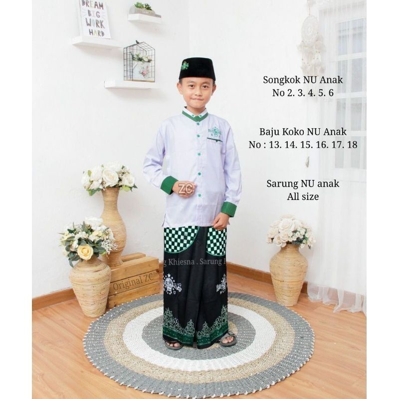 Baju LebaranSetelan anak Sarkoci | Baju Koko NU + Sarung NU Anak Remaja | Setelan Baju dan sarung NU