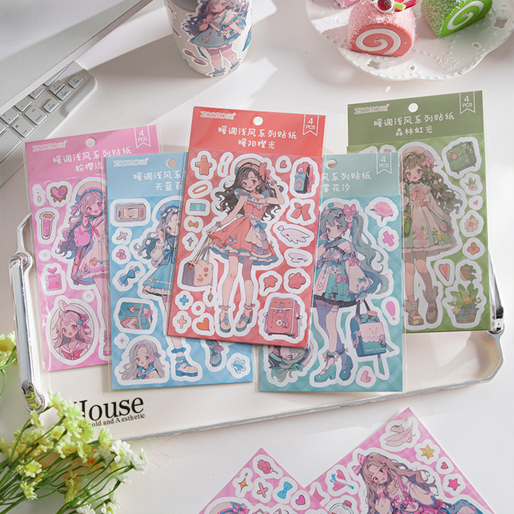 

Journamm 4pcs/pack Cute Girl Stickers DIY Scrapbooking Collage Junk Journal Planner Decor Photo Album Aesthetics Stickers