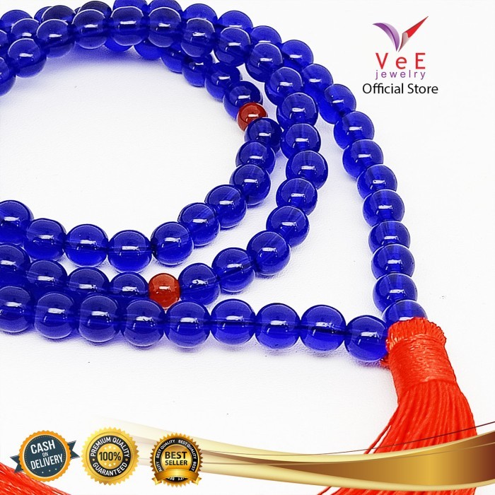 Tasbih 99 Butir Batu Giok Asli 8mm Biru Tua - VeE Kalung Tasbih Muslim