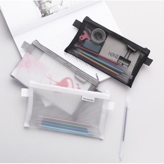

*TERLARIS* Stationary Kotak Pencil Tempat Pensil Jaring Transparant Polos Import COD