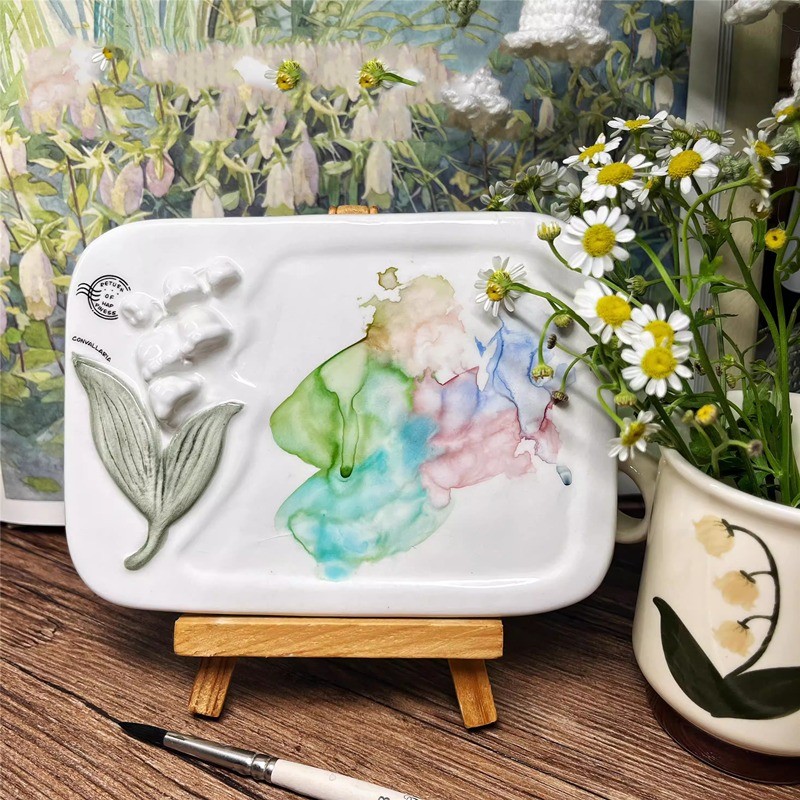 

Ceramic Palette Retro Flower Style Art Painting Tool Student Outdoor Sketching Watercolor Painting Palette Artist's Art Supplies